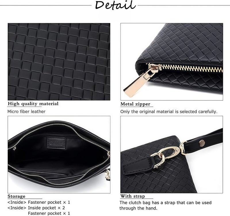 maffick Men’s Hand-Woven Soft Leather Clutch Bag - Luxury Business Wristlet with Zipper Divider - Available in small (24cm) Size - Black - Image 2